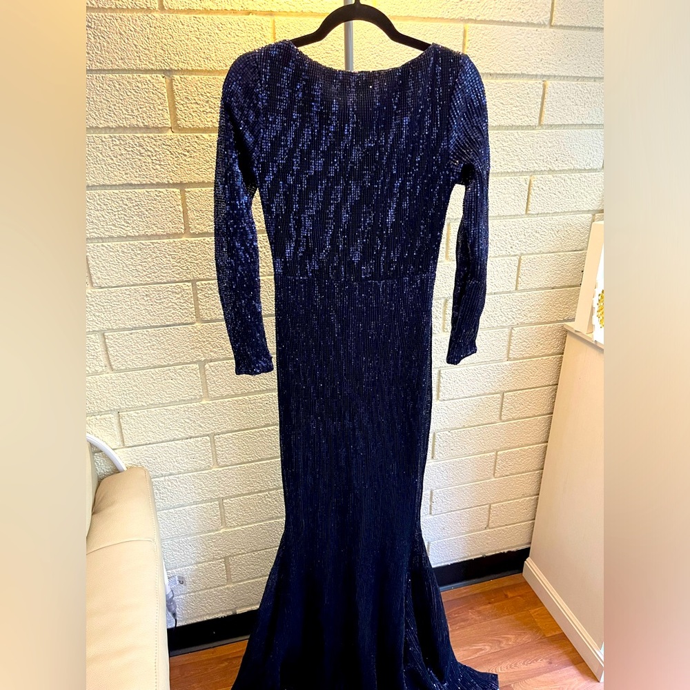 Navy Blue Sequin Evening Dress